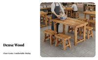 Wooden Restaurant Table and Bench Set Carbonized Finish Table, Chairs, and Bench Combo sturdy Wood Construction Canteen Furniture for Barbecue Joints