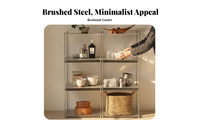 Brushed Finish Multi-Tier Shelving Unit Sturdy Metal Frame urban Etagere Minimalist Design Display Rack Easy to Assemble for Decor aficionados, Interior Designers, Entryway, Office, Living Room, Bedroom