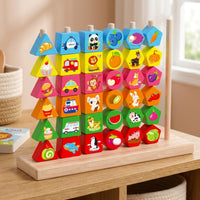 Child-Centered Wooden Peg Board Bead Game Educational Wooden Bead Sequencing Toy Colorful Matching Shape Stacker Preschool for Kindergarten