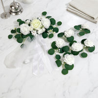 7 Pieces Wedding Car Flowers with Ribbons Romantic Wedding Car Decoration Ribbon Set Easy to Install for Brides, Chair Backs