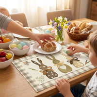 4 Pieces Easter Placemat Heat Insulating Printed Linen Table Mat Festive Design Bunny Pattern Dining Mat for Home Decor Enthusiasts, Kitchen