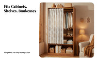 Toolcostless Installation DrillcostlessNo-Drill Shelf Fixture Hides Clutter Tension Rod particle Screen Easy to Install Cabinet Curtain adaptable for Apartment Dwellers, property owners, Wardrobe, shelving unified, Bedroom, Living Room