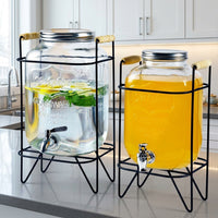 Glass Beverage Dispenser 3L with Stainless Steel Tap and Stand, Western Style Juice Dispenser, Large Capacity Drink Dispenser for Party Events