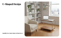 With Wheels C-Shaped Rolling Table Space-Saving Rolling C-Shaped Table Modern Design Household Furniture Extendable Surface for Apartment Dwellers, Students, Telecommute Workers, Living Room, Bedroom, Small Areas, Home Office