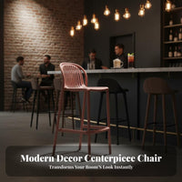 Nordic Design Stackable Slatted Back High Stool Indoor & Outdoor Use High-Back Bar Stool Minimalist Aesthetic Counter Chair Lightweight for Homeowners, Business Owners, Entertainers, Kitchen, Patio, Balcony, Breakfast Nook