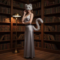 2 Pieces Cat Face Covering with Tail Adjustable Tail with Belt Easy-to-Wear Costume Accessories Set for Cosplayers