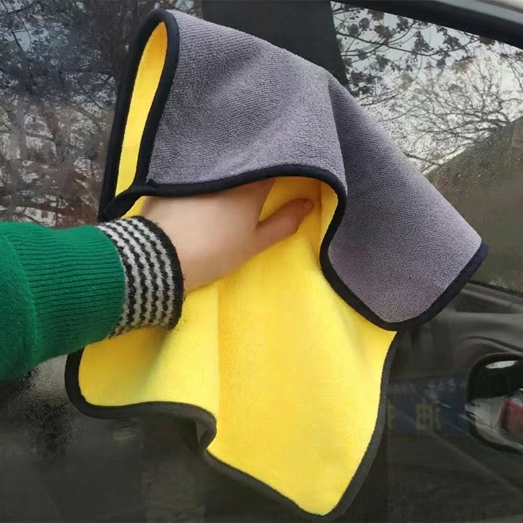 High Absorbency Microfibre Cloth for Car Washing, Dual-Sided Car Drying Towel with Locked Border, Uniform Yellow and Gray Microfiber for Drying Use
