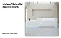 Curved Reception Desk High-Gloss Finish Modern Front Desk Unique Shape Glossy Front Counter Transaction Shelf for Salon Owners, Showroom, Salons, Spas