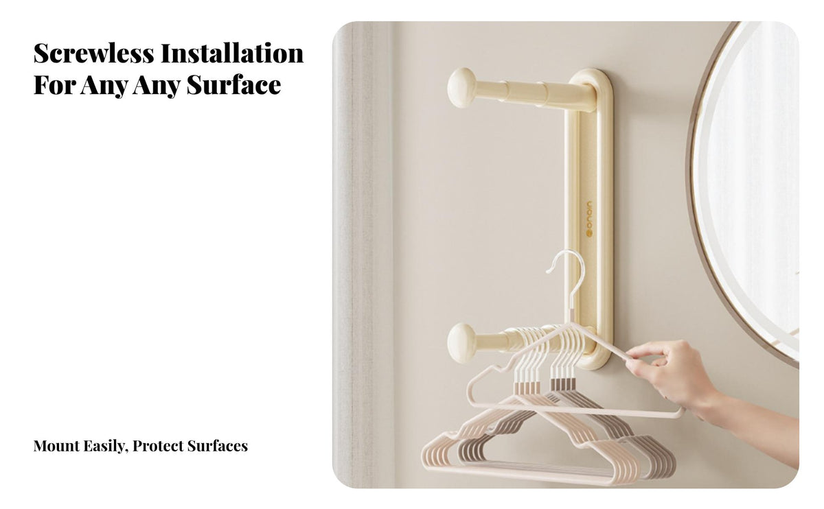 Drilltool-Less Installation Retractable Hanging Rod Extendable Design Retractable Hanger Stacker Foldable Household Storage Space-Saving for Apartment Dwellers, Homeowners, RV Owners, Balcony, Small Areas, Closet, Bathroom