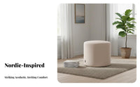 Nordic Design Round Fabric Pouf Minimalist aesthetic Round Pouf Ottoman Soft and Comfortable Indoor Seating Multi-Functional for Cafe Owners, Interior Decorators, Living Room, Coffee Shop, Rest Area, Entryway