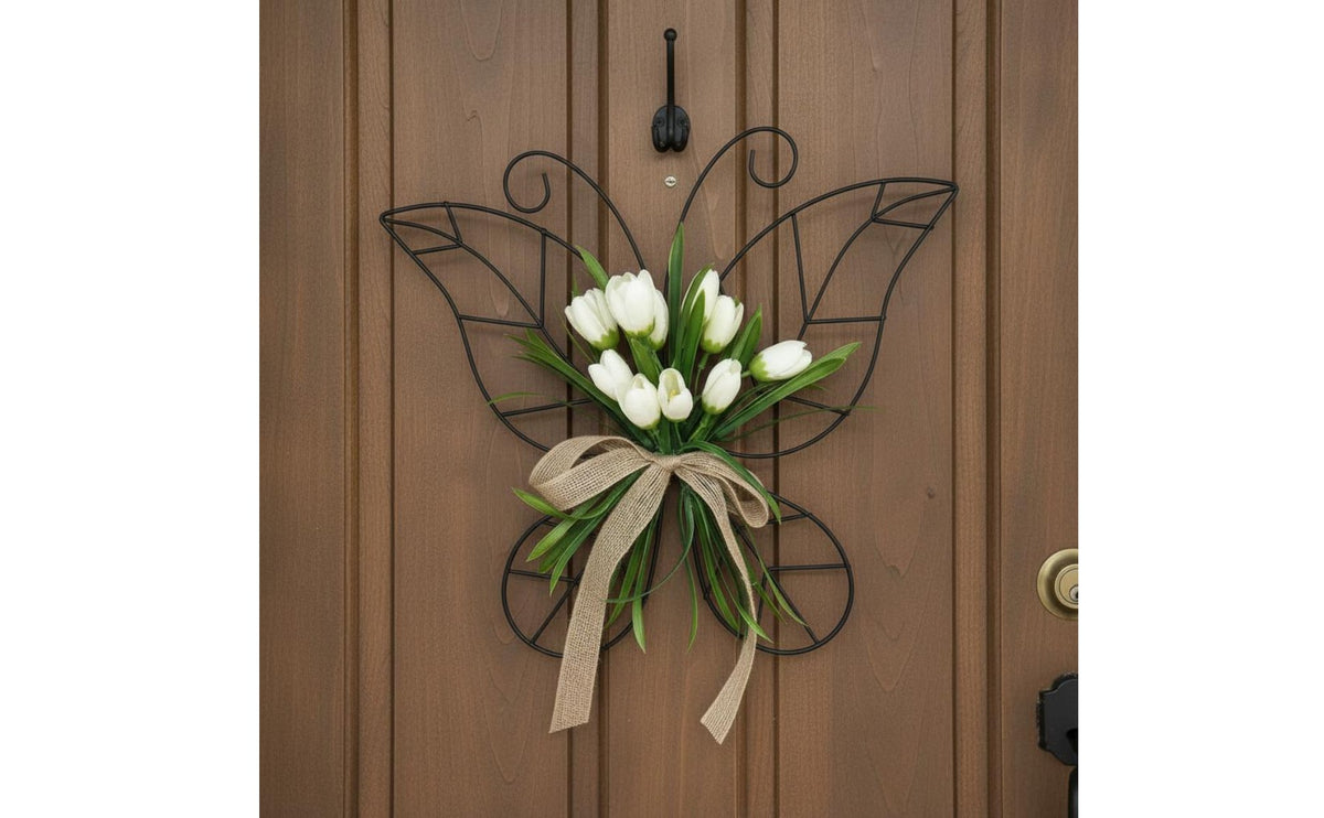 Ready to Hang Butterfly Flower Wreath Rustic Accent Butterfly Wireframe Wreath Long-Lasting Farmhouse Door Decor Fade-Resistant for Mothers, Mantelpiece