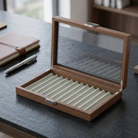 Wood-Grain 12-Slot Pen Organizer Walnut Pen Display Case Elegant Luxury for Collectors