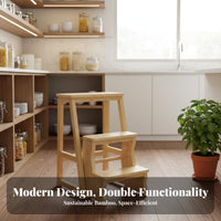 Space-Saving Folding Ladder Chair Stable & Sturdy Wooden 3 Step Stool Lightweight & Portable for Homeowners, Adults, Kitchen, Office, Closet
