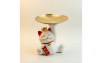 Auspicious Maneki Neko Tray Decorative Trinket Tray with Cat Cute Jewelry Dish with Cat Tabletop for Women, Vanity, Dresser, Entryway