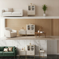 Side Cabinet with Glass Doors Modern Cabinet with Glass Doors Compact Credenza with Drawer for Living Room, Small Areas
