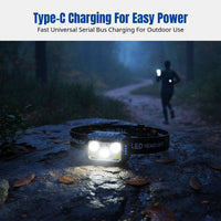 5LED Headlamp, Type-C Charging, Motion Sensor, Outdoor Night Running, COB, 1200mAh, Adjustable, Lightweight