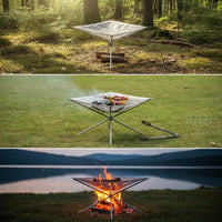 Stainless Steel Fire Rack with Mesh Grill Portable Campfire Grill with Storage Bag Compact Foldable Fire Fire Bowl Space-Saving for Backpackers