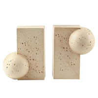 Sculptural Bookends Stone-Look Geometric Bookends Beige Book End Set for Readers, Bookshelf, Study Desk, Office