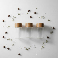 Clear Body Mini Glass Jar Small Storage Bottle Wooden Lid Airtight Seasoning Jar for Travelers, Commuters, Camping