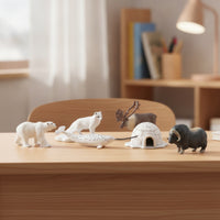 6 Pieces Arctic Animal Figures with igloos Miniature Arctic Animal Playset Educational Toy for Kids, Classroom