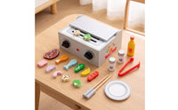 Table-Top Wooden Toy Barbecue Preschool Toy Grill with Play Food Learning Kitchen Accessory Open-Ended for Toddlers