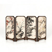 Wood-Framed Tabletop Screen with Base Supports Oriental Foldable Mini Screen Freestanding Decor Miniature for Entryway Console