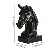 Horse Head Statue Artistic Design Black Horse Bust Gold Accents Tabletop Sculpture for Living Room, Entryway, Bookshelf