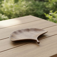 Ginkgo Leaf Tray Hand-Carved Leaf Shaped Tray Walnut Finish for Hosts, Tea Service, Tabletop Decor