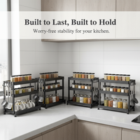 Kitchen Spice Rack Countertop Organizer, Freestanding Seasoning Storage Shelf with Hooks