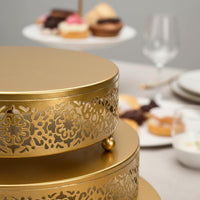 3 Pieces Metal Gold Cake Stand Decorative Round Dessert Stand Elegant Ornate Cake Pedestal Sturdy Base for Wedding, Party, Birthday