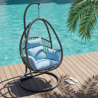 Hanging Basket Chair with Stand Cushioned Hanging Chair with Stand Indoor Outdoor Furniture for Adults, Balcony, Living Room, Reading Corner