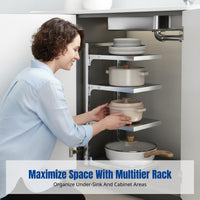 Stainless Steel Kitchen Storage Rack, Under Sink Cabinet Organizer, Multitier Pot Rack, Adjustable Shelf, Modern Minimalist