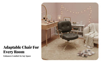 360-Degree rotate Armless Upholstered Rolling Chair Stylish Design Vanity Stool dense seat pad Office Furniture Ergonomic Curved spinerest for Students, Women, Teens, Study Room, Bedroom, Workstation