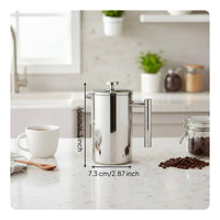 Stainless Steel Plunger Pot Fine Mesh Strainer Plunger Pot Coffee Maker Heat Resistant Double Wall Coffee Pot for Camping