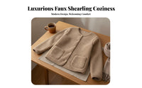 Round Neck Fleece Cardigan Warm women's Fleece Cardigan Soft Collarless Open Front Jacket for Young Adults, Students, Fall Season, Daily Wear, Outdoor