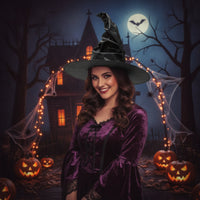 Crinkled Witch Hat with Pointed Crown Floppy Witch Hat with Wide Brim Glossy Plain for Halloween, Cosplay, Gothic Party