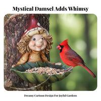 Whimsical Design Elf Girl Bird Feeder Decorative Hanging Tree Hugger Feeder Weather Resistant for Gardeners, Homeowners, Lawn, Patio, Porch
