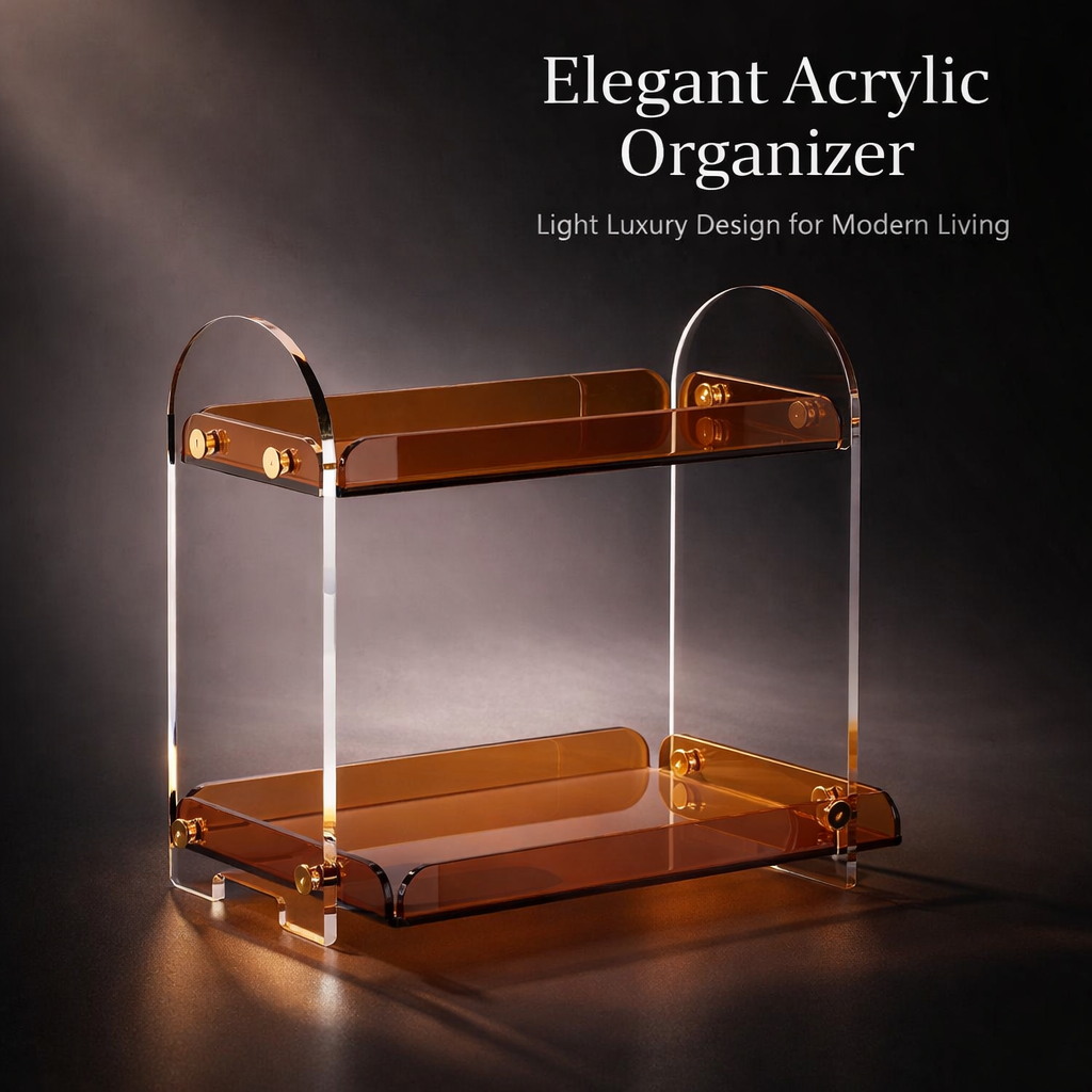 Cosmetics Organizer 2 Tier Acrylic, Stackable Makeup Holder for Vanity Table, Bathroom Organiser Storage and Skincare Display Box