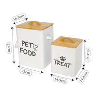 2 Pieces Large Capacity Feline Food Storage Tin with Bamboo Lid Airtight Seal Metal Pet Food Bin Farmhouse Design Pet Treat Jar Decorative for Kitchen