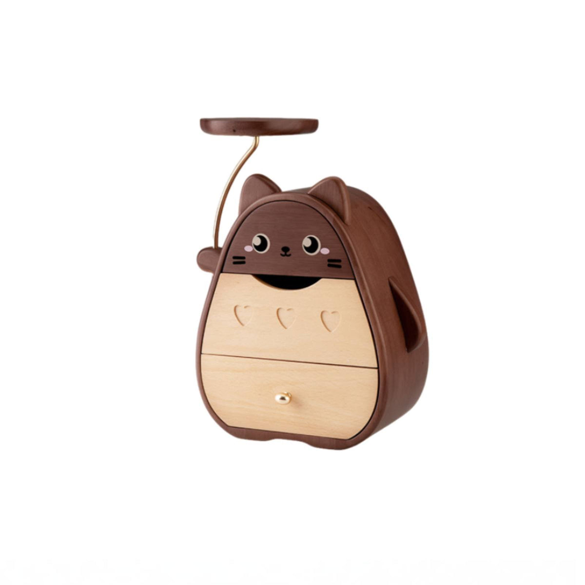 Cat Shaped Desk Organizer Wood Wooden Drawer Storage Box Multi-Compartment Design Cute Cartoon Storage Holder for Bedroom