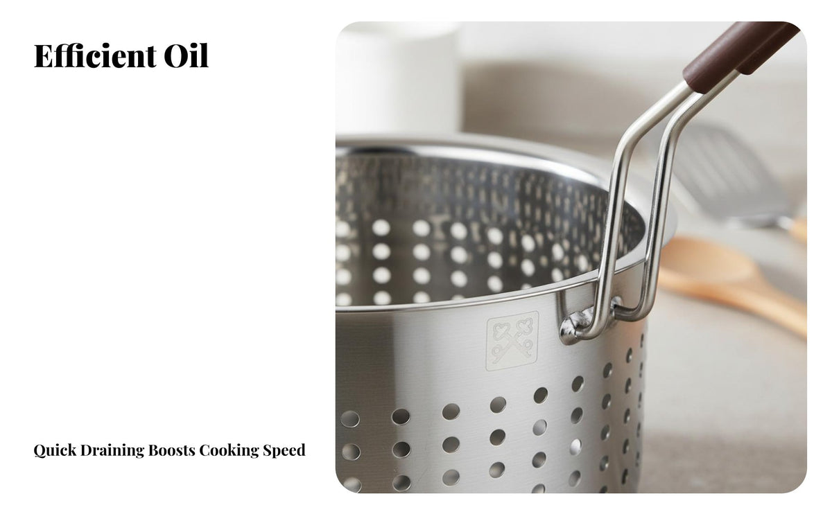 Deep Fryer Basket Multi-Functional Stainless Steel Pasta Strainer Perforated Cooking Basket Multipurpose Kitchen Utensil