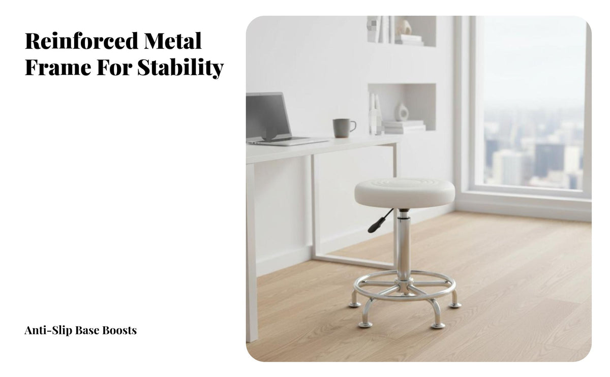 With Wheels Adjustable Padded Swivel Stool Long-Lasting Chrome Finish Adjustable Wheeled Stool Heavy Duty Salon Chair Anti-Slip Design for Laboratory Technicians, Receptionists, Barbershop, Laboratoryoratory, Reception Area, Retail Counter