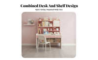 Pink Writing Table and Chair Set Ergonomic Design Kids Desk and Chair Set Sturdy Construction Children's Study Desk with Storage for Bedroom, Playroom