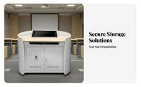 Multi-Functional Multimedia Lectern Cold-Rolled Steel Construction Teacher Presentation Desk Minimalist Design Electronic Lectern Storage Cabinet Rust for Teachers, Speaker S, Classrooms, Conference Rooms, Lecture Halls, Auditoriums