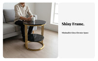 Nordic Design Round End Table Gold-Tone Finish Round frameFrame Side Table Modern Aesthetic Household Furniture Luxury Design for Interior Designers, Homeowners, Apartment Dwellers, Living Room, Bedroom, Reception Area, Small Areas