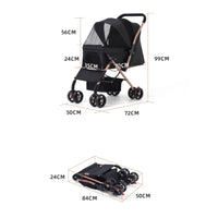 Bidirectional Foldable Pet Stroller Compact Pet Stroller with Mesh Canopy Stable Comfortable for Cats, Small Dogs