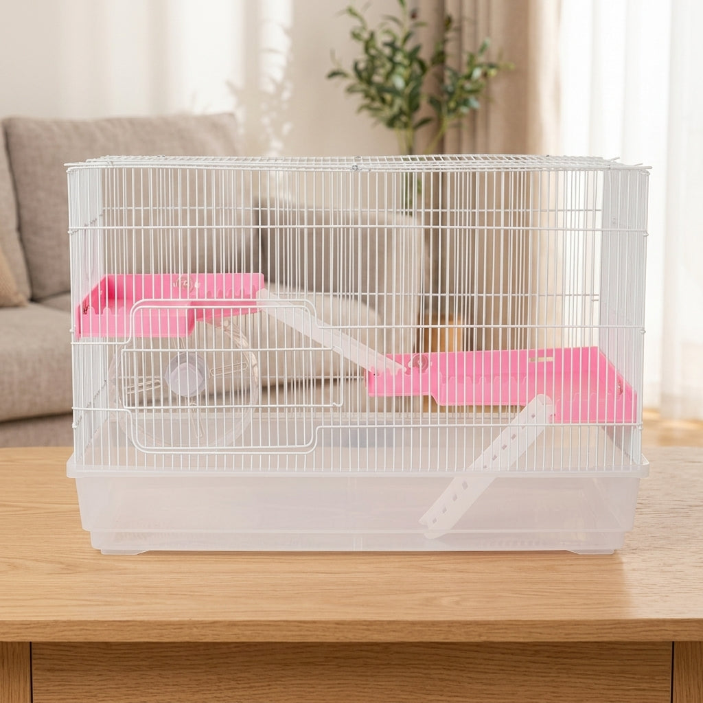 Transparent Hamster Cage, 23 Double Layer Large Castle (with Water Bottle/Food Bowl/Running Wheel), Luxury Hamster Cage with Wire Large Space
