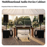 Rolling Audio Rack Case Heavy-Duty Construction Portable Amplifier Rack Reinforced Corners Rolling Roadworthy Enclosure for Artists, Outdoor Events