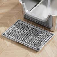 Cat Toilet Stainless Steel Litter Tray, Semi-Enclosed Extra Large Litter Pan for Big Cats, Easy Clean Non Sticky High Entry Side Metal Basin