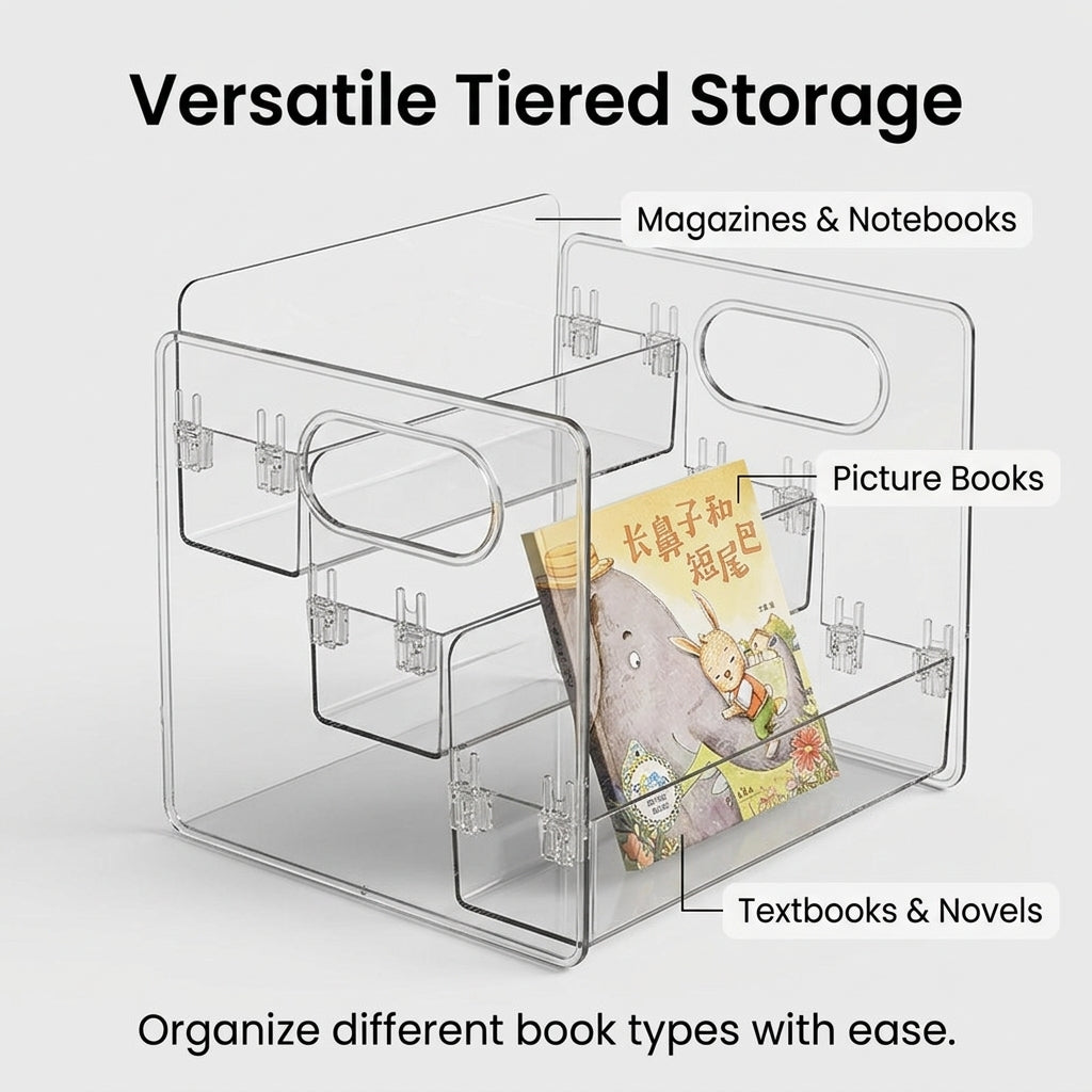 Desktop Book Stand Organizer for Children, Clear Desk Storage for Students Bedroom, Lightweight Bookshelf PET Material
